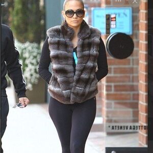 Jennifer Lopez Gray and Black Faux Fur Vest